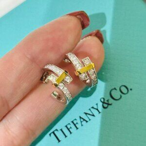 Tiffany Two-color row drill 925 silver earring